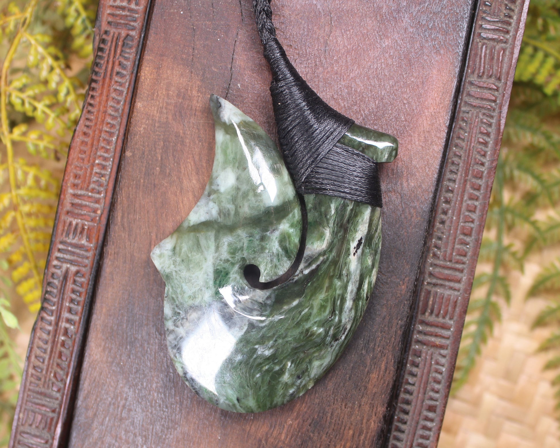 Hei Matau carved from Rimu Pounamu - NZ Greenstone