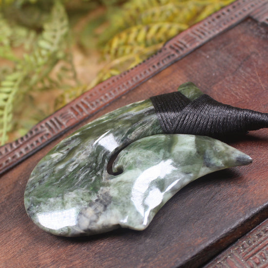 Hei Matau carved from Rimu Pounamu - NZ Greenstone