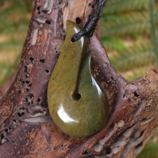 Hei Matau or Fish Hook carved from Totoweka Pounamu - NZ Greenstone