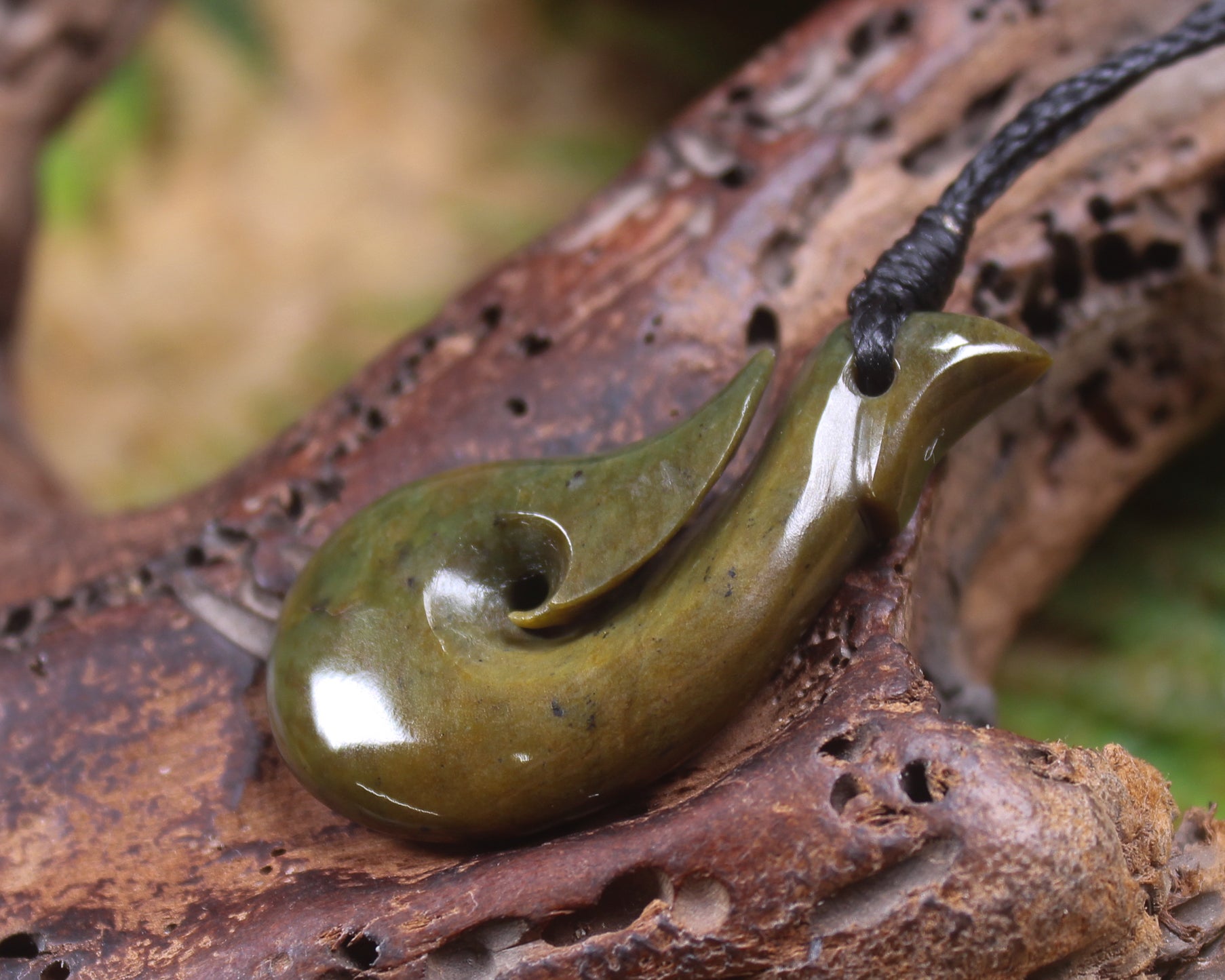 Hei Matau or Fish Hook carved from Totoweka Pounamu - NZ Greenstone