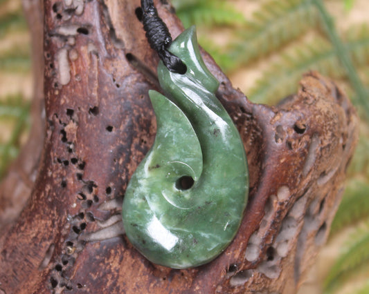 Hei Matau or Fish Hook carved from Hapopo Pounamu - NZ Greenstone