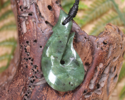 Hei Matau or Fish Hook carved from Hapopo Pounamu - NZ Greenstone