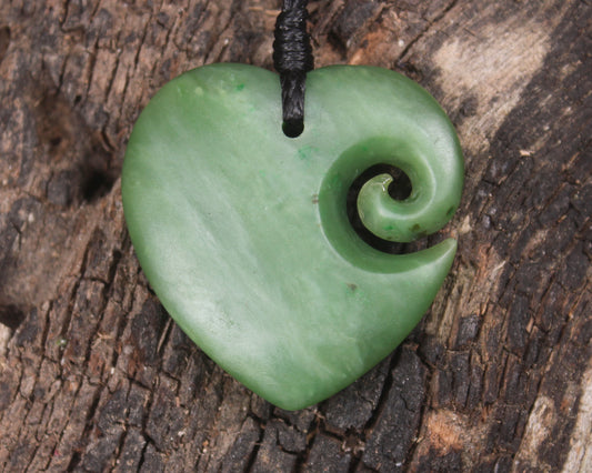 Koru Heart pendant carved from Hapopo Pounamu - NZ Greenstone