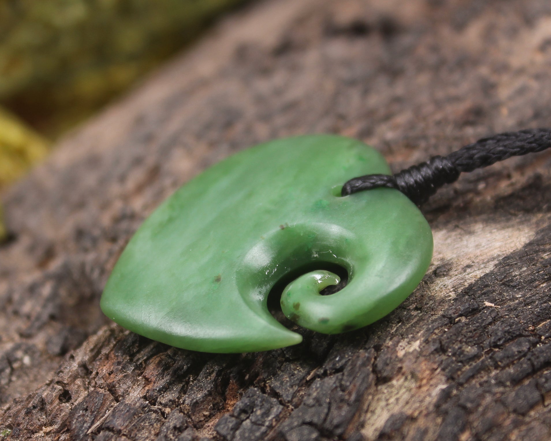 Koru Heart pendant carved from Hapopo Pounamu - NZ Greenstone