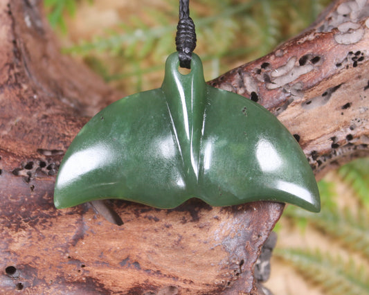 Whale tail carved from Hapopo Pounamu - NZ Greenstone