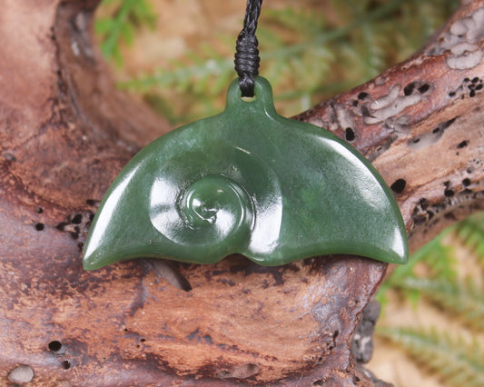 Whale tail carved from Hapopo Pounamu - NZ Greenstone