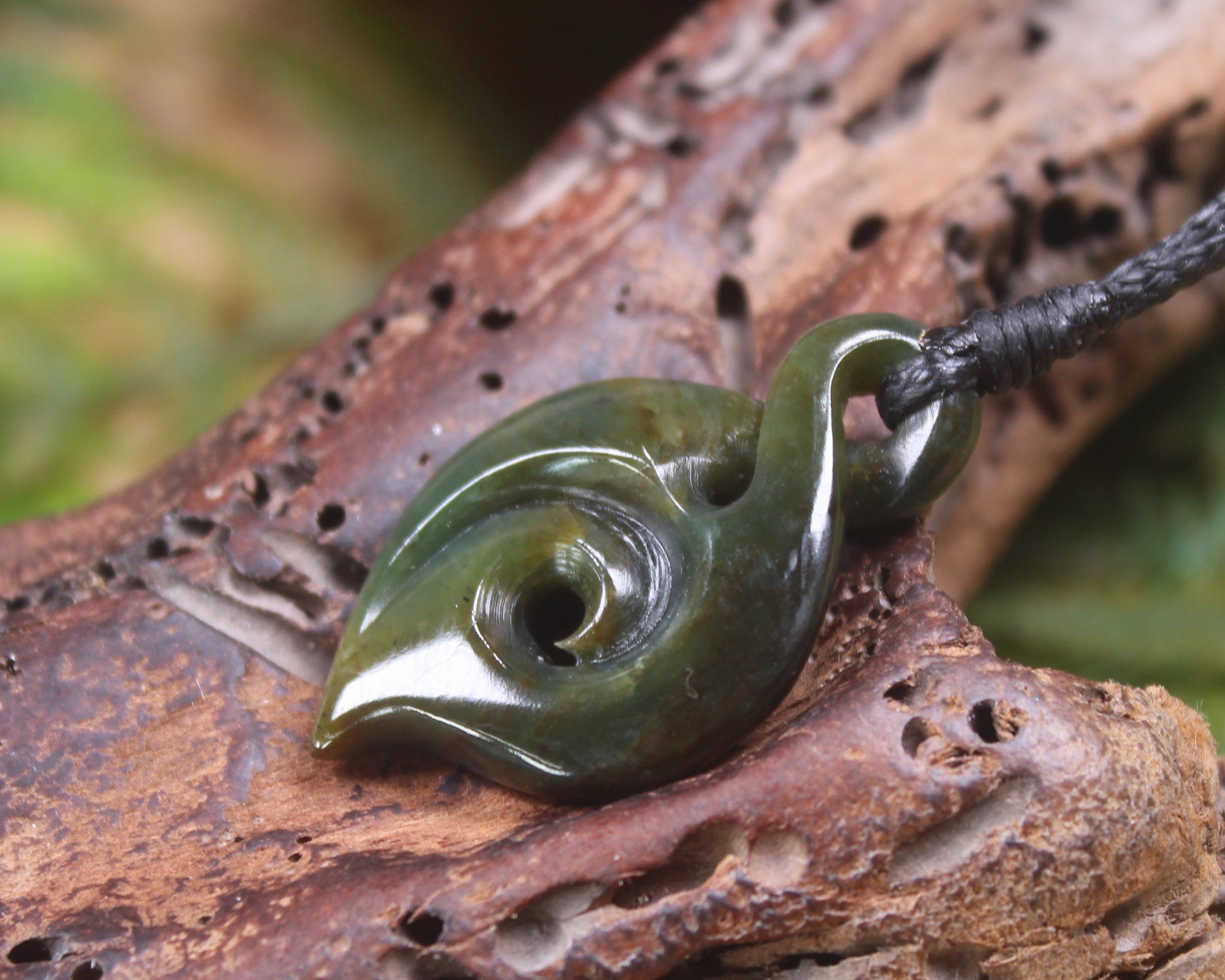 Koru Twist carved from Rimu Pounamu - NZ Greenstone