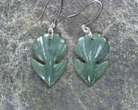 Pīwakawaka or Fantail Bird Earrings carved from Inanga Pounamu - NZ Greenstone