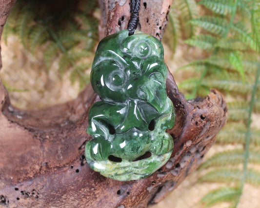Hei Tiki carved from Flower Jade Pounamu - NZ Greenstone