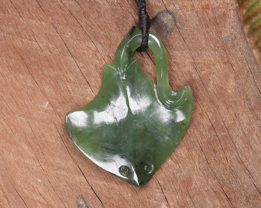 Stingray or Whai carved from Hapopo Pounamu - NZ Greenstone
