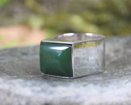 Sterling Silver Hapopo Pounamu Ring - NZ Greenstone