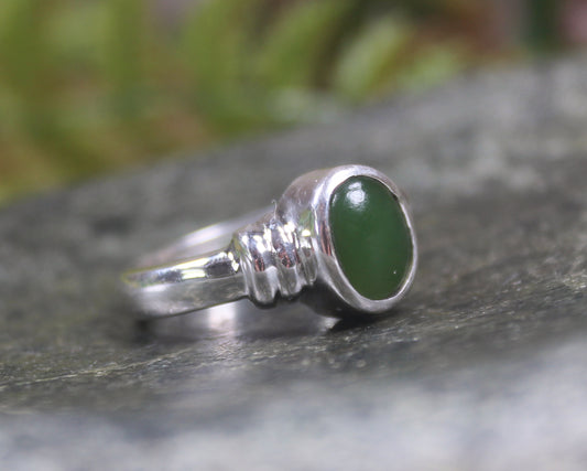 Sterling Silver Kawakawa Pounamu Ring - NZ Greenstone