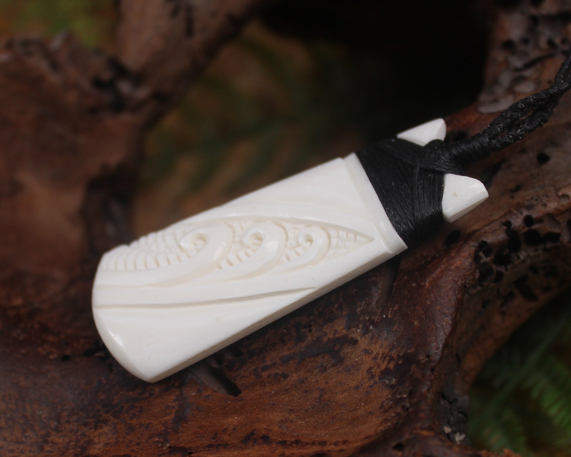 Toki or Adze with Koru carved from Beef Bone