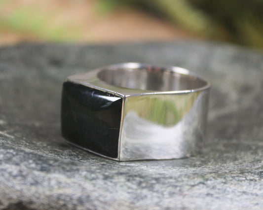 Sterling Silver Kawakawa Pounamu Ring - NZ Greenstone