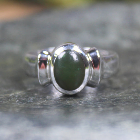 Sterling Silver Kawakawa Pounamu Ring - NZ Greenstone