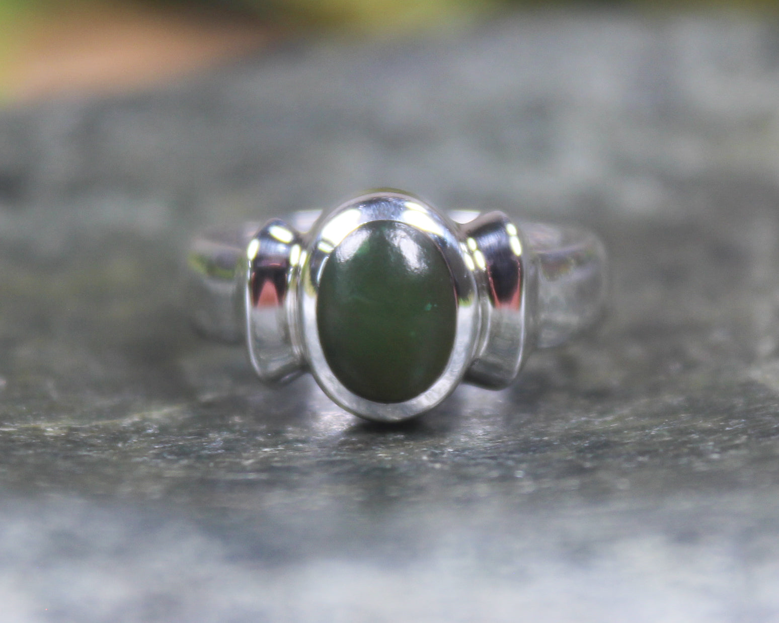 Sterling Silver Kawakawa Pounamu Ring - NZ Greenstone
