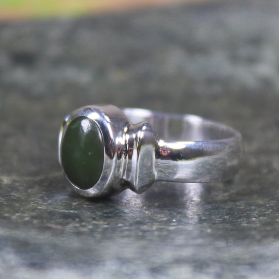 Sterling Silver Kawakawa Pounamu Ring - NZ Greenstone