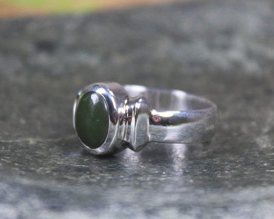 Sterling Silver Kawakawa Pounamu Ring - NZ Greenstone