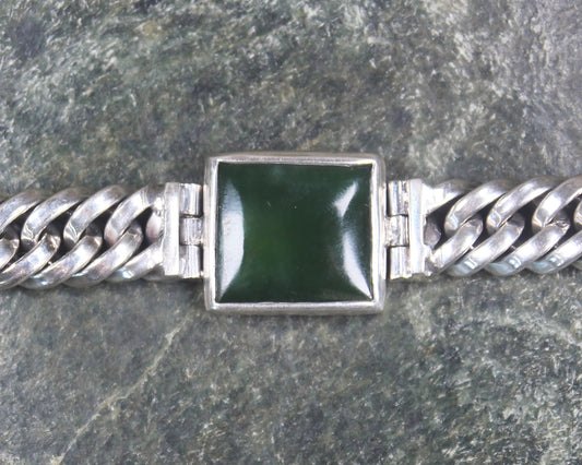 Kawakawa Pounamu Sterling Silver chain bracelet - NZ Greenstone