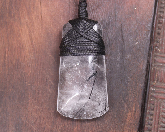 Quartz with Black Tourmaline carved into a Toki or Adze
