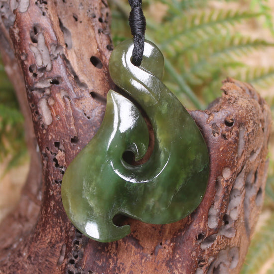 Hei Matau carved from Rimu Pounamu - NZ Greenstone
