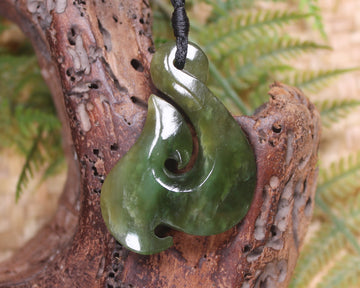Hei Matau carved from Rimu Pounamu - NZ Greenstone