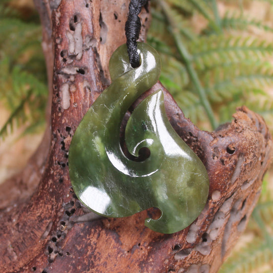 Hei Matau carved from Rimu Pounamu - NZ Greenstone