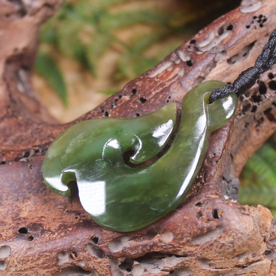 Hei Matau carved from Rimu Pounamu - NZ Greenstone