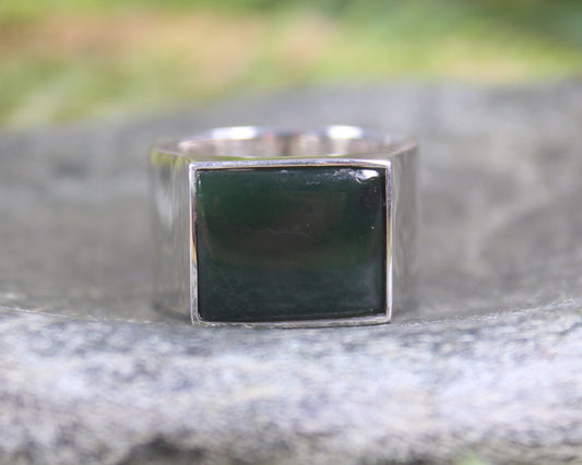 Sterling Silver Kawakawa Pounamu Ring - NZ Greenstone