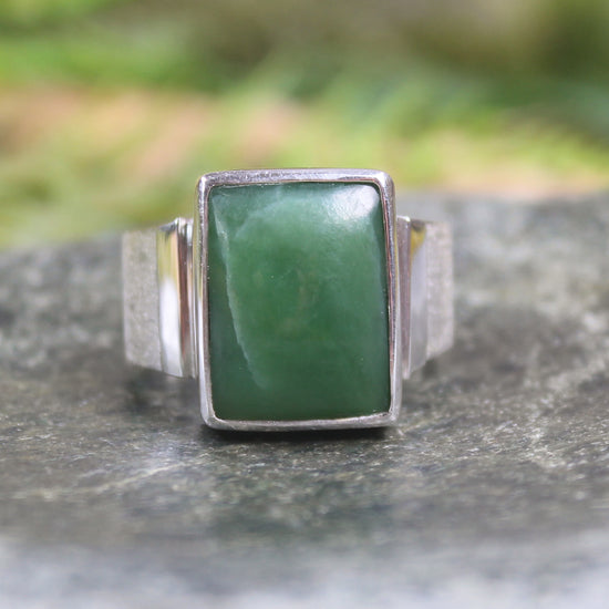 Sterling Silver Hapopo Pounamu Ring - NZ Greenstone