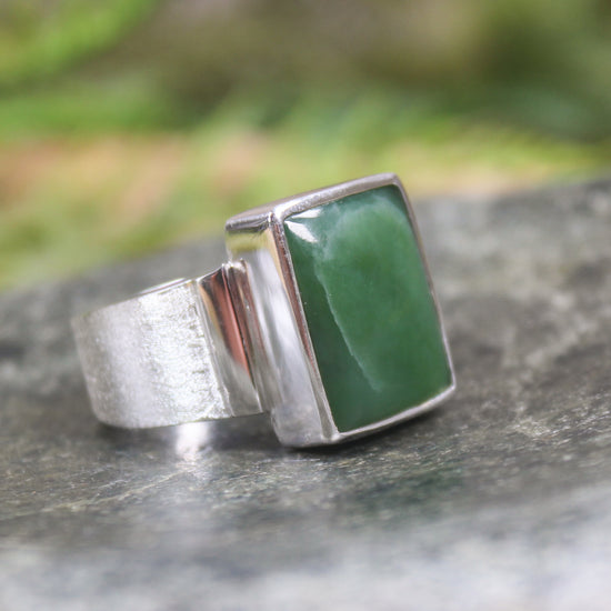 Sterling Silver Hapopo Pounamu Ring - NZ Greenstone
