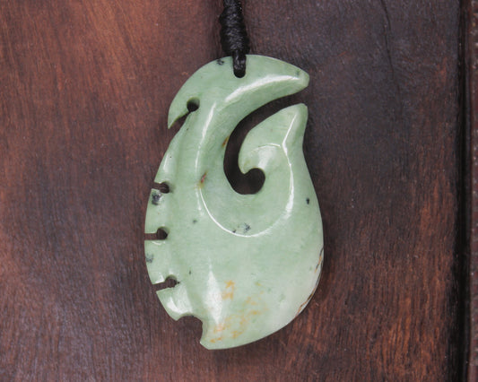 Hei Matau or Fish Hook carved from Kawakawa Pounamu - NZ Greenstone