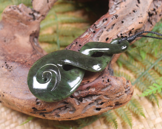 Koru Twist carved from Rimu Pounamu - NZ Greenstone