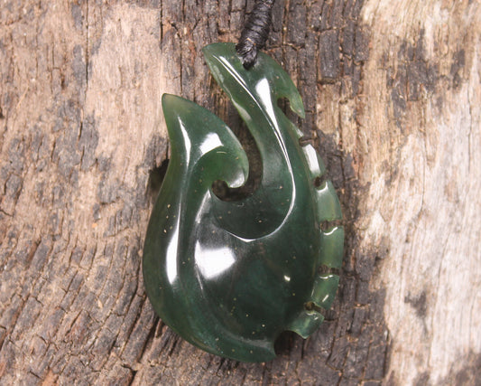 Hei Matau or Fish Hook carved from Tangiwai Pounamu - NZ Greenstone
