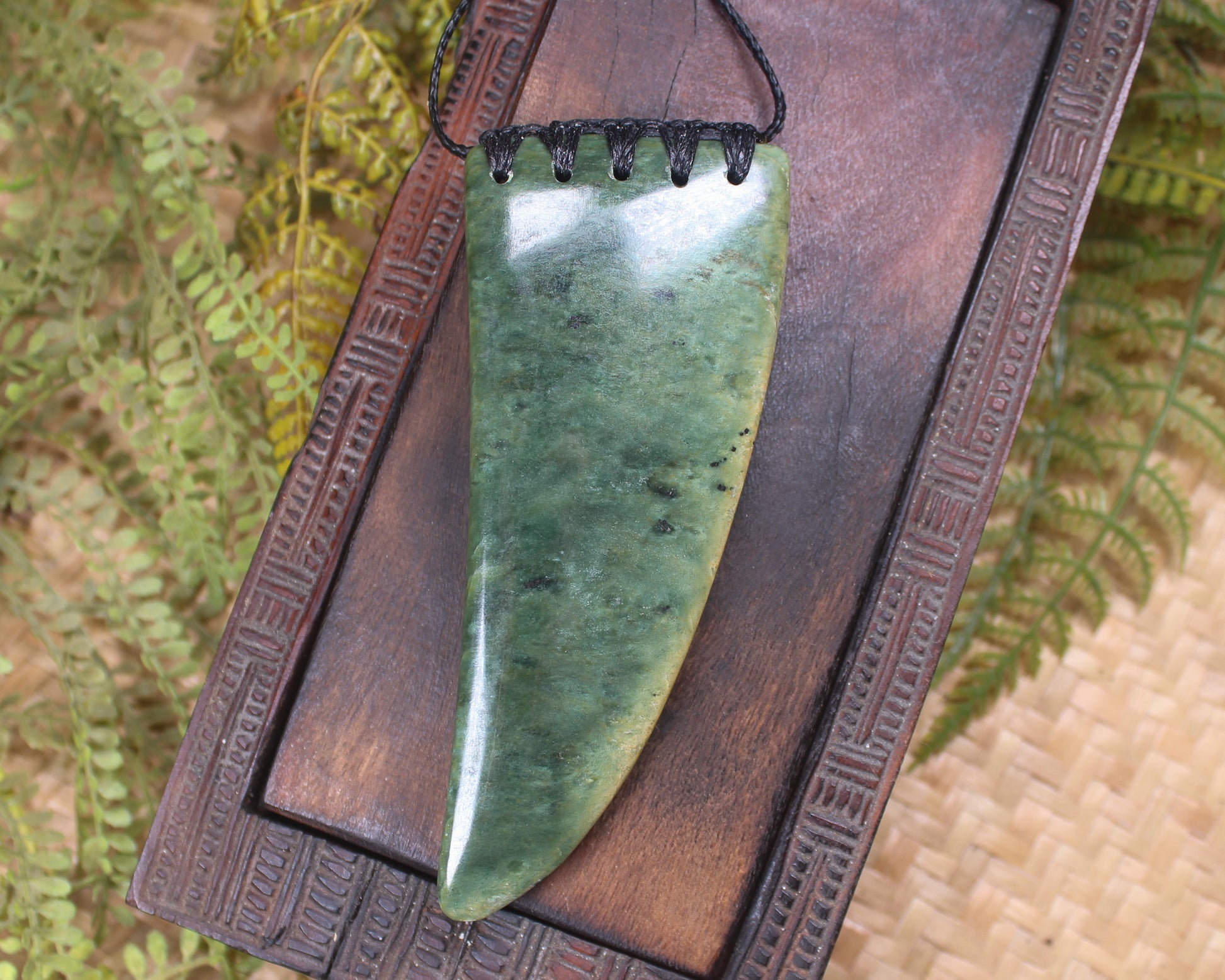 Taniwha Tooth or Niho carved from Flower Jade Pounamu - NZ Greenstone