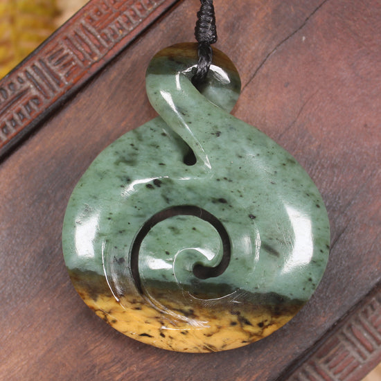 Koru Twist carved from Flower Jade Pounamu - NZ Greenstone
