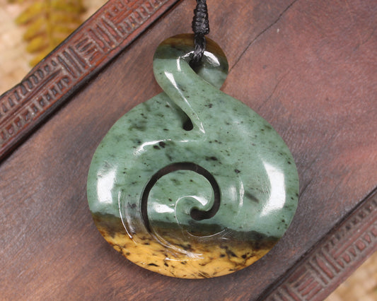 Koru Twist carved from Flower Jade Pounamu - NZ Greenstone