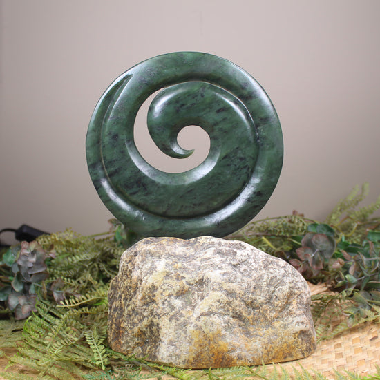 Koru sculpture carved from Rimu Pounamu - NZ Greenstone