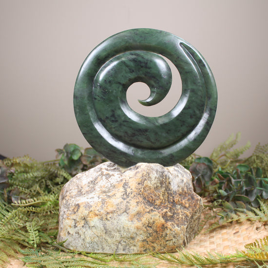 Koru sculpture carved from Rimu Pounamu - NZ Greenstone