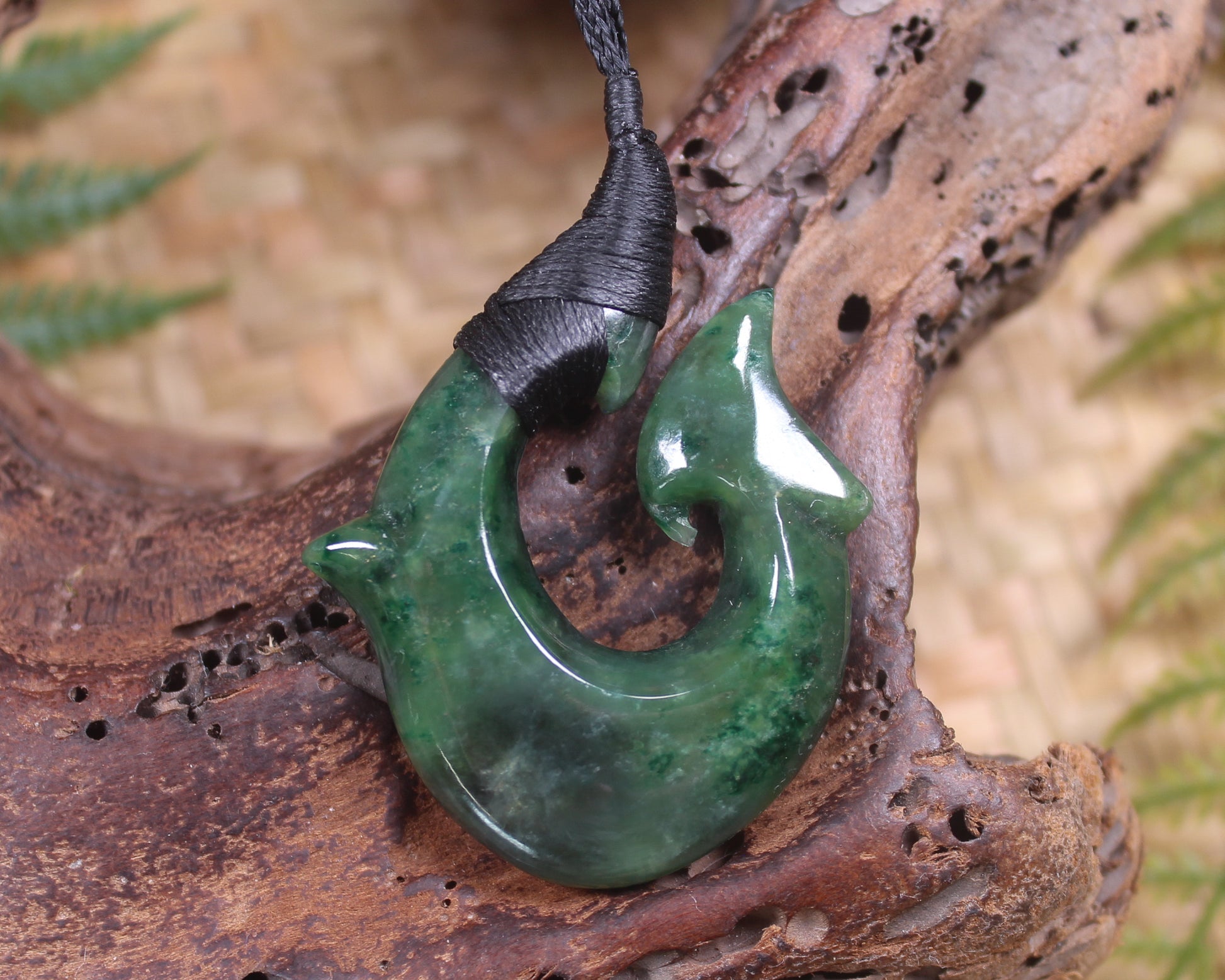 Hei Matau or Fish Hook carved from Kawakawa Pounamu - NZ Greenstone