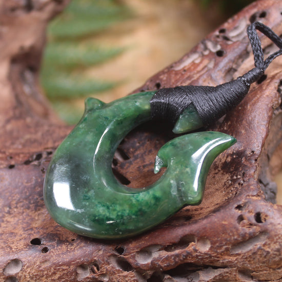 Hei Matau or Fish Hook carved from Kawakawa Pounamu - NZ Greenstone