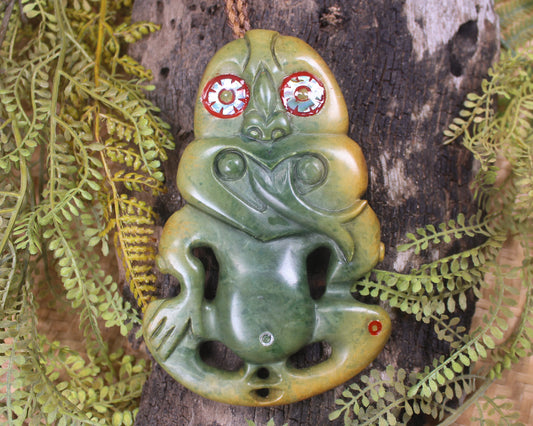 Hei Tiki carved from Flower Jade Pounamu - NZ Greenstone
