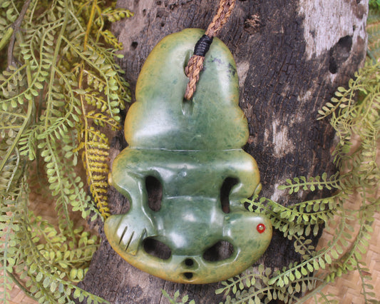 Hei Tiki carved from Flower Jade Pounamu - NZ Greenstone