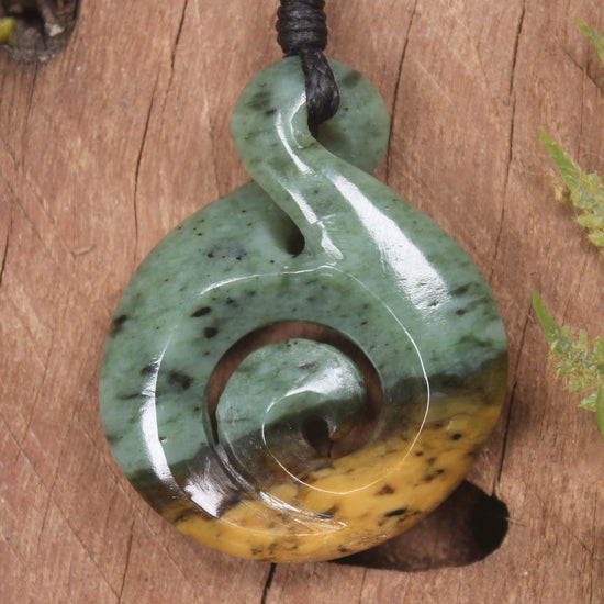 Koru Twist carved from Flower Jade Pounamu - NZ Greenstone