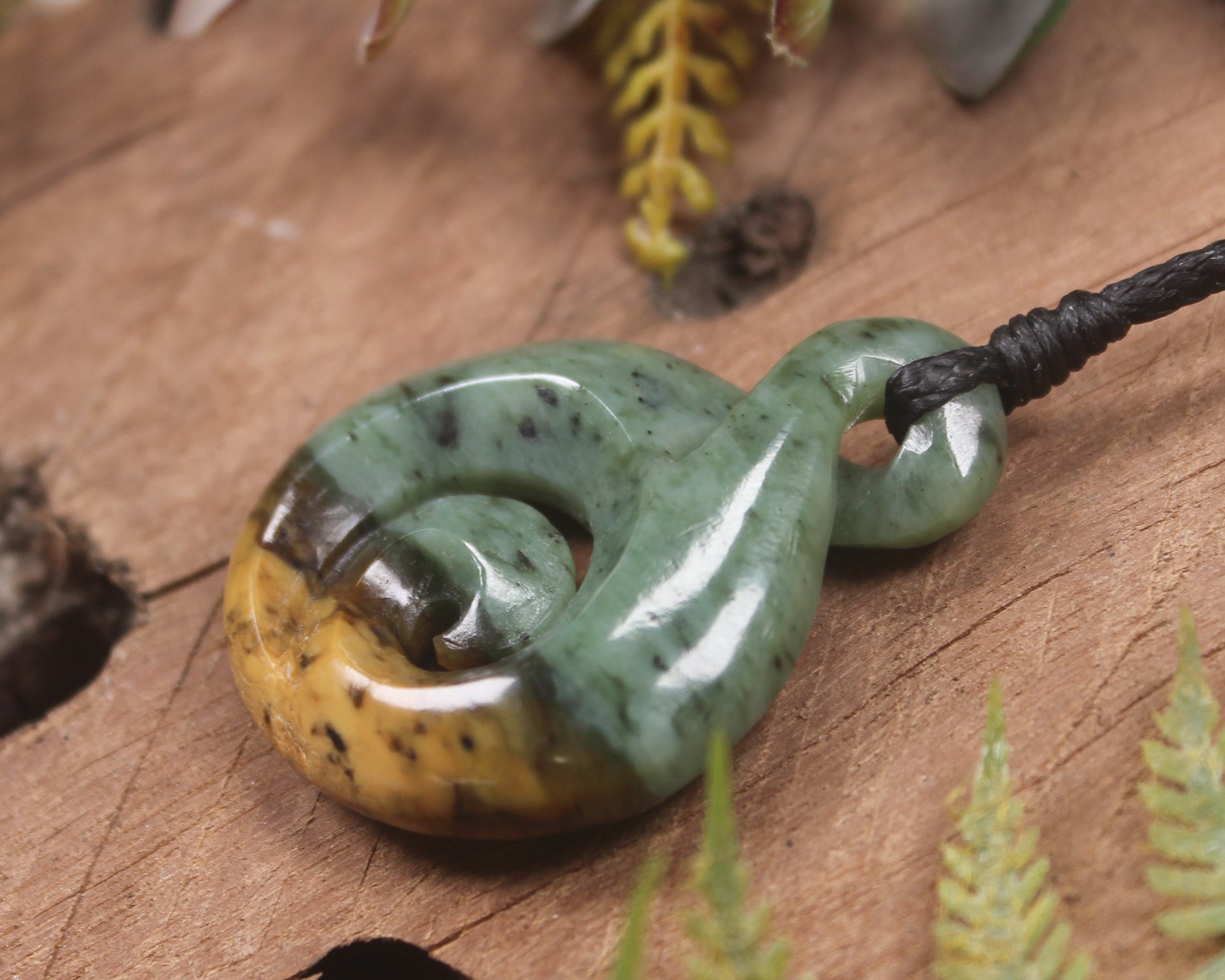 Koru Twist carved from Flower Jade Pounamu - NZ Greenstone