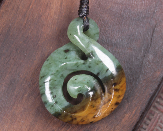 Koru Twist carved from Flower Jade Pounamu - NZ Greenstone