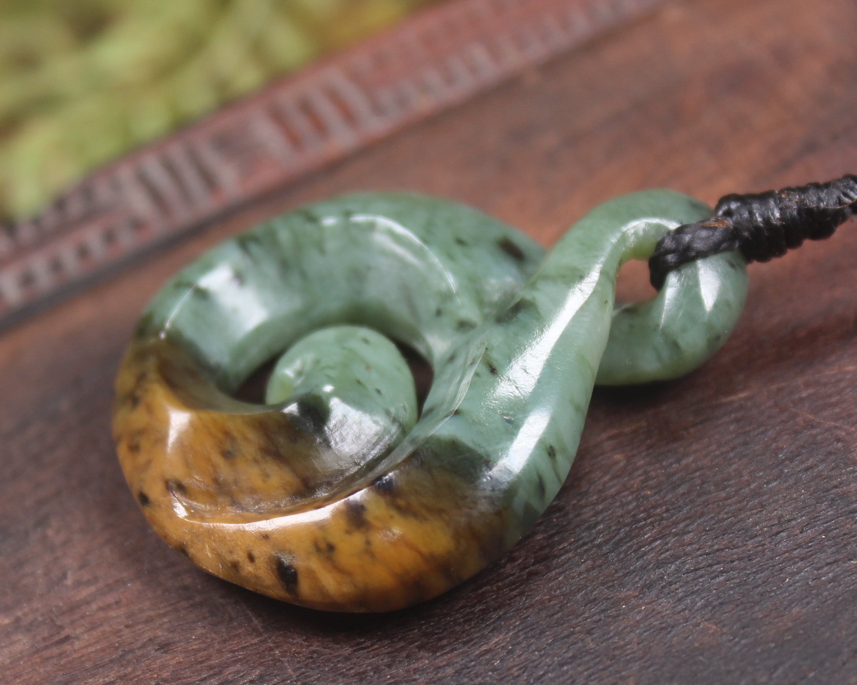 Koru Twist carved from Flower Jade Pounamu - NZ Greenstone