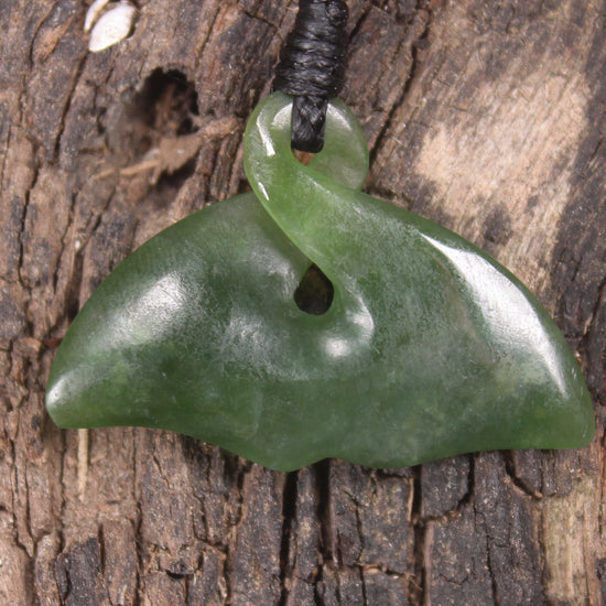 Whale Tail Pendant carved from Kawakawa Pounamu - NZ Greenstone