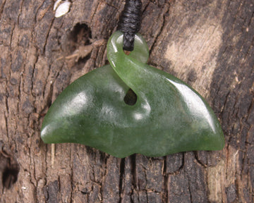 Whale Tail Pendant carved from Kawakawa Pounamu - NZ Greenstone