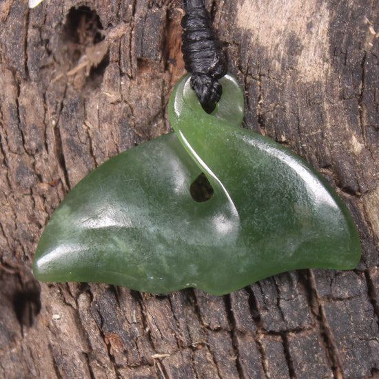 Whale Tail Pendant carved from Kawakawa Pounamu - NZ Greenstone